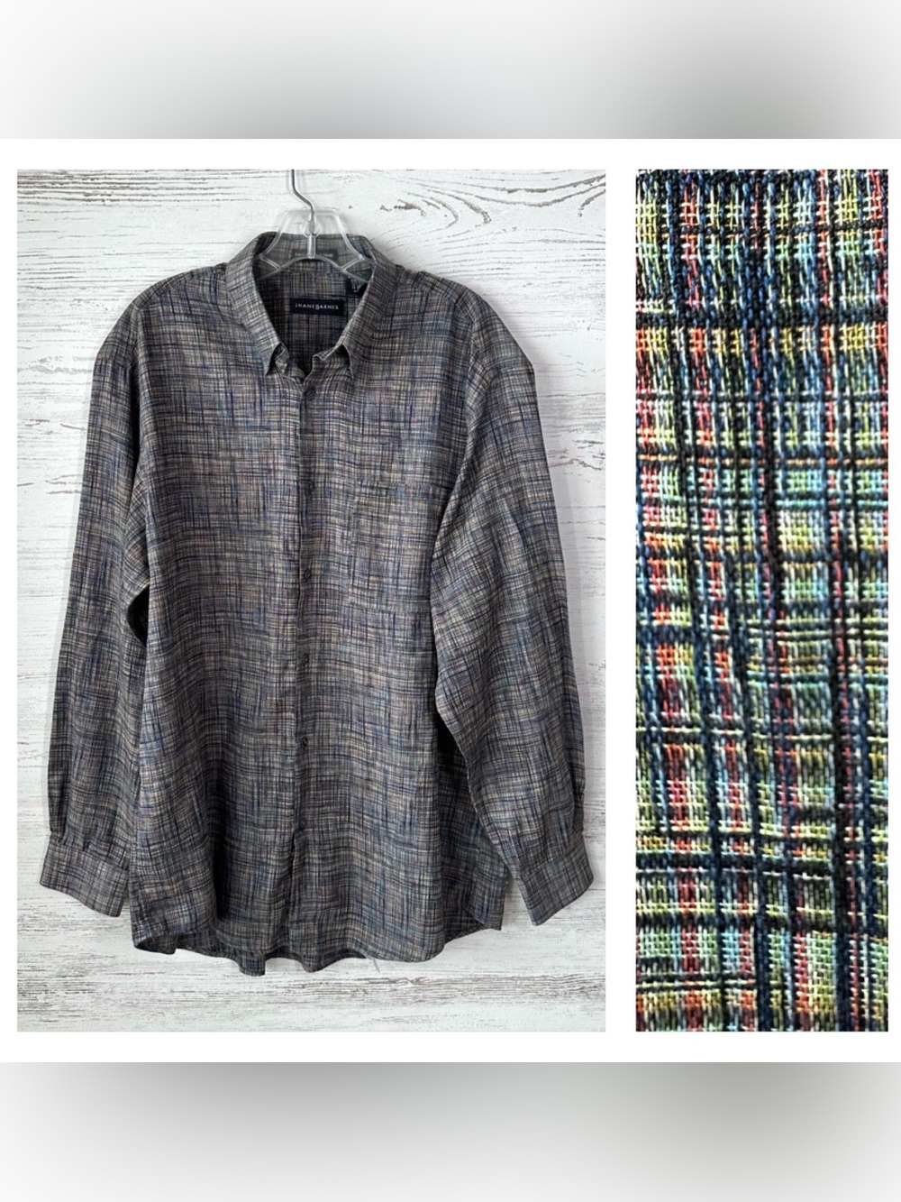 VINTAGE 90s JHANE BARNES Multicolored Abstract Plaid Button Down Shirt L Japan